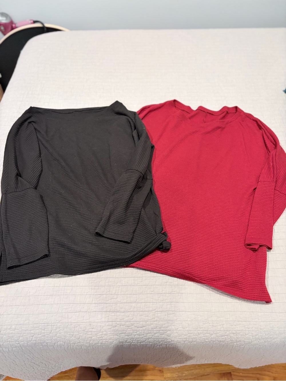 2-Piece Waffle Knit Tunic Top Bundle Size XL Black & Burgundy